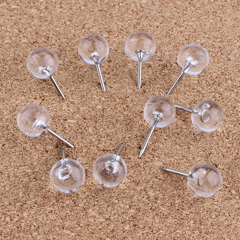 Yalis Push Pins 1/3 Inch Silver Map Tacks 100-Count Large Size Pins Steel Point and Transparent Plastic Round Head (Silver) - Image 4